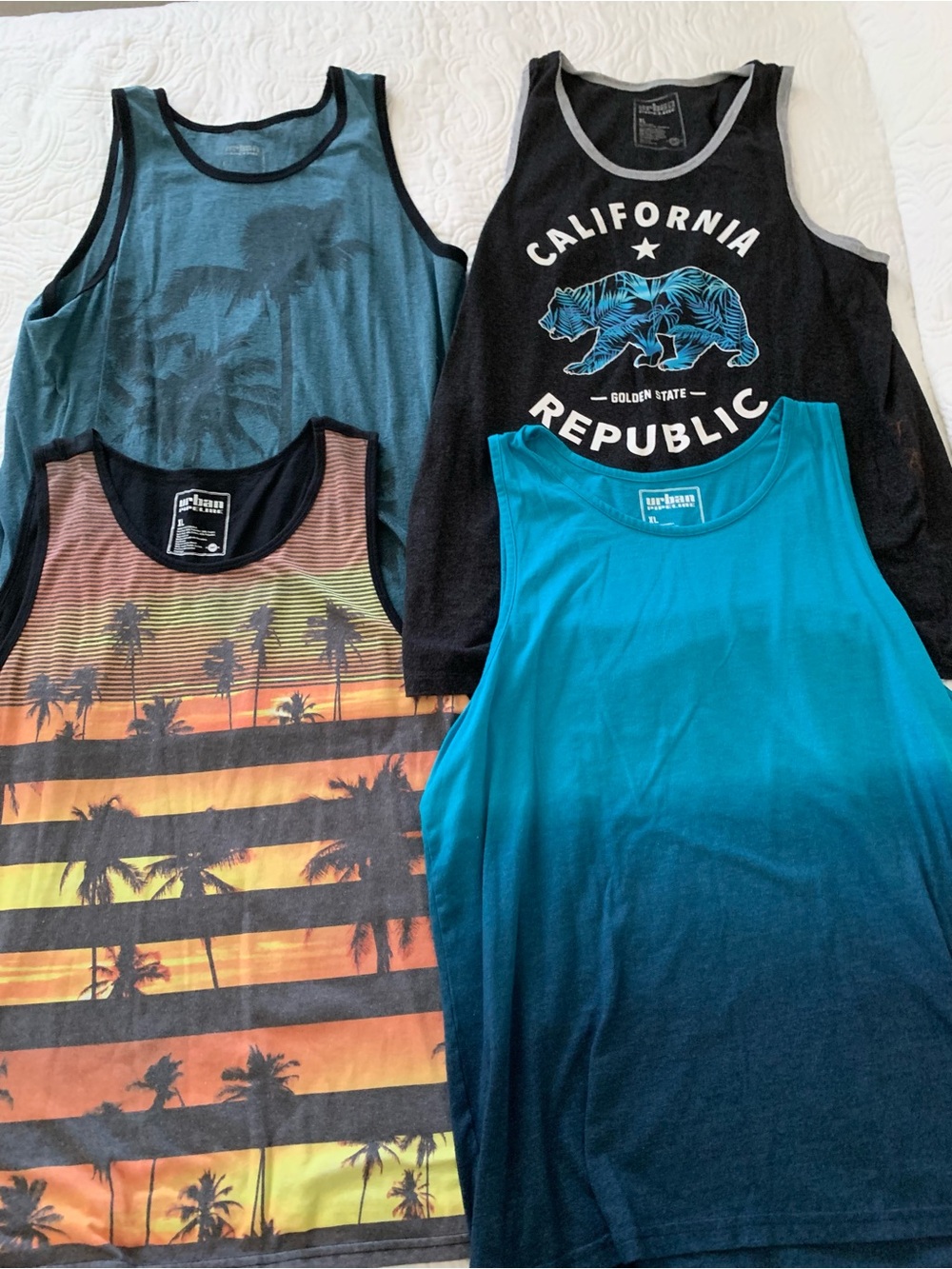 4 Men’s XL Urban Pipeline Tank Tops - Graphic Summer Tees